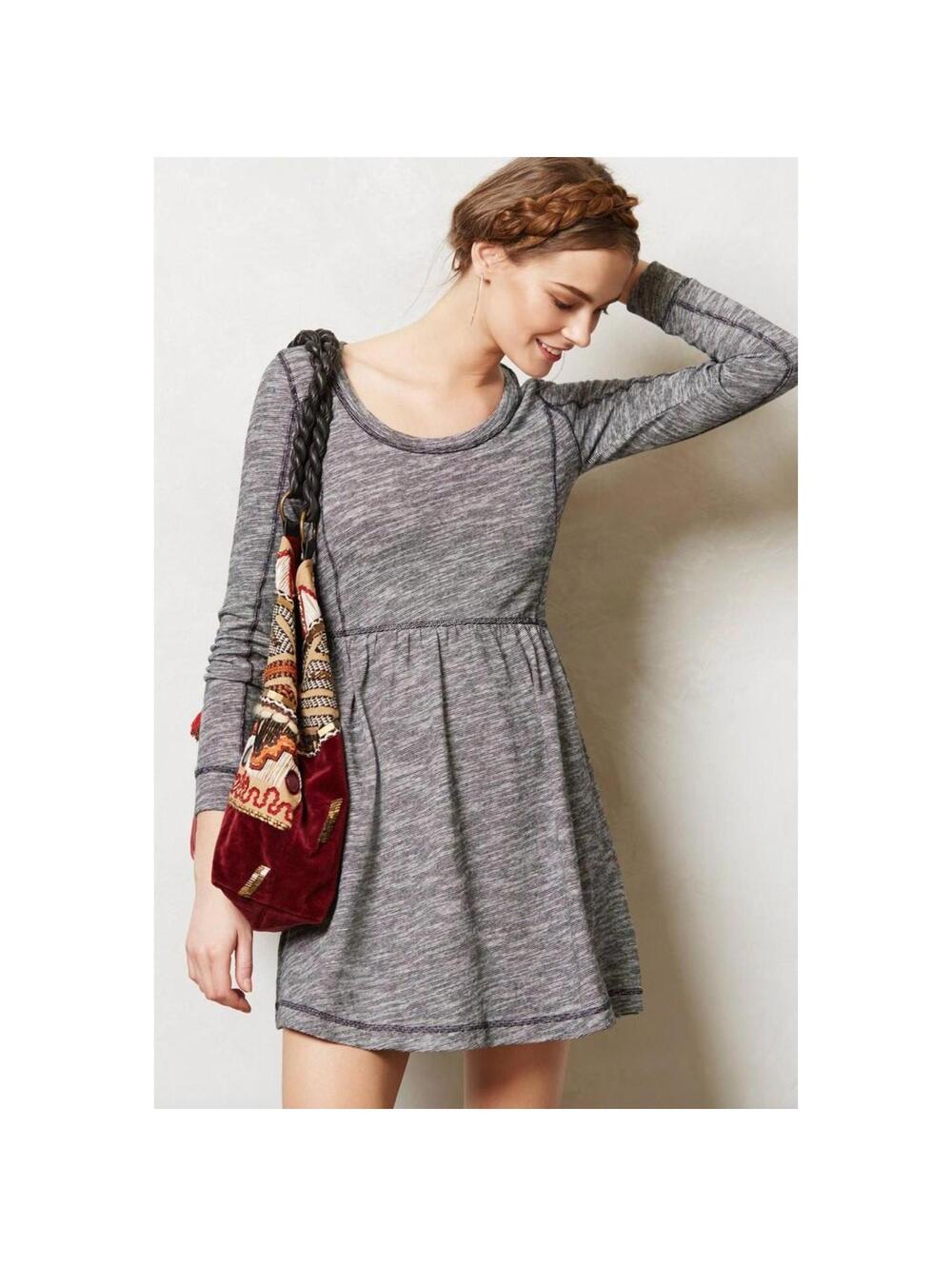 Anthropologie Saturday Sunday Gray Knit Babydoll Dress Size S